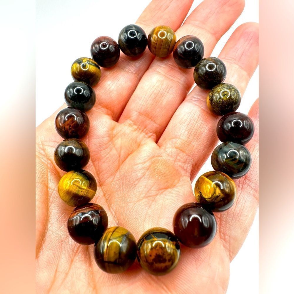 10mm red, brown, black genuine tigers eye stretchy bracelet!